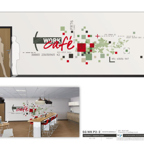 Etude habillage mural Work Café pour la Société Générale à Lyon